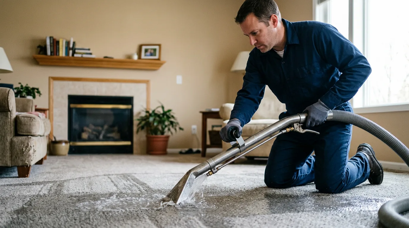 Water damage restoration technician working near East Syracuse, NY